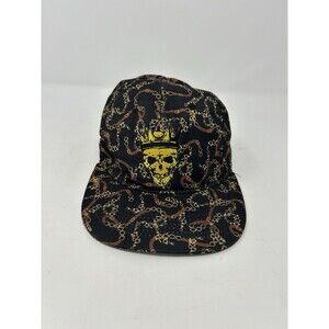 Ace Cap Inc Skull Crown Snapback Hat Black Chain Print Flat Brim Adjustable